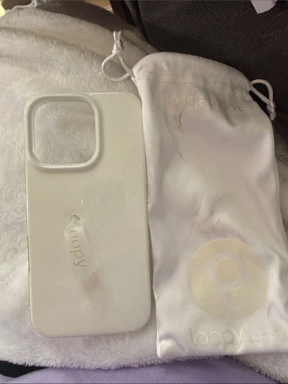 Loopy Case White Glitter Phone Case with Loopy Strap